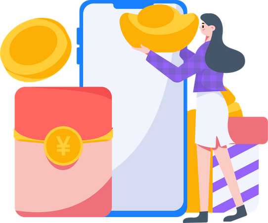 Girl investing money online  Illustration