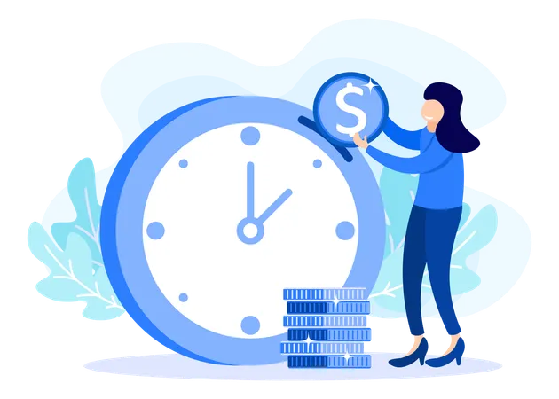 Girl Investing Money With Time  Illustration