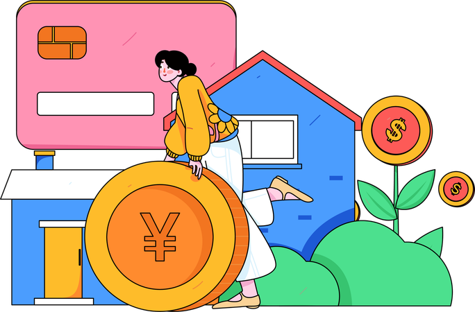 Girl investment money in property  Illustration