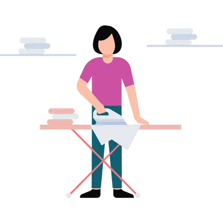 The Girl Is Ironing Clothes Illustration