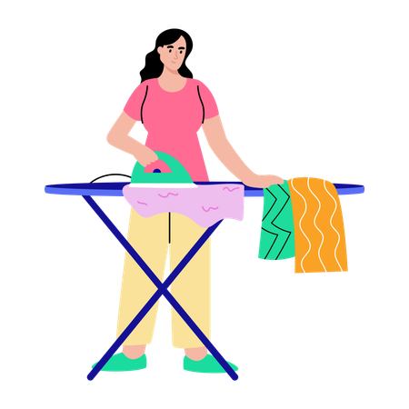 Girl ironing clothes at home  Illustration