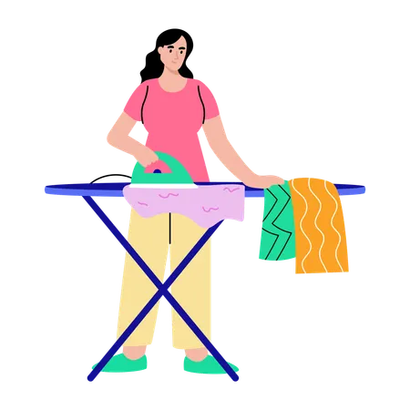 Girl ironing clothes at home  Illustration