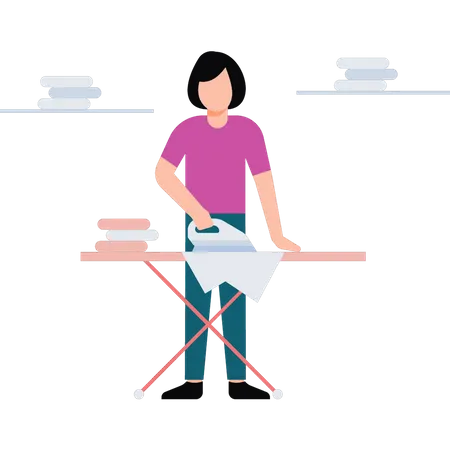 Girl ironing clothes  Illustration