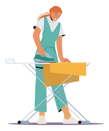 Girl ironing clothes on ironing board  Illustration