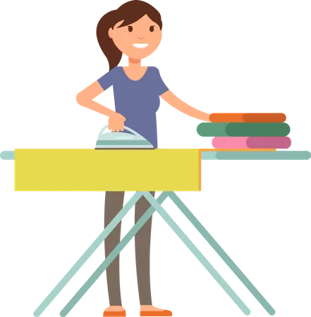 Girl ironing clothes on ironing board  Illustration