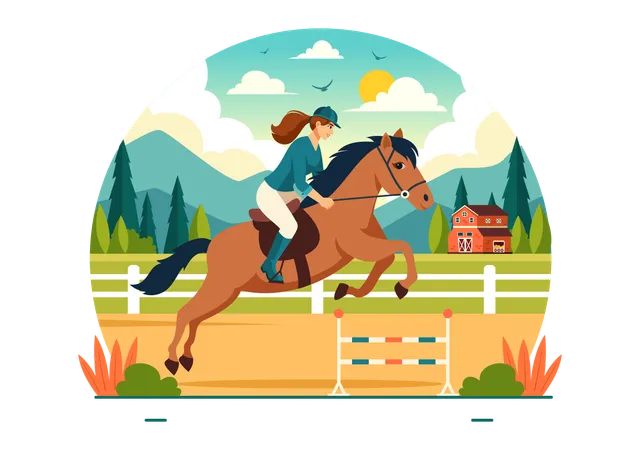 Equestrian Sport Horse Trainer Vector Illustration With Training Riding Lessons And Running Horses In Flat Cartoon Background Design 일러스트레이션