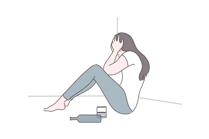Girl is addicted to alcohol  Illustration
