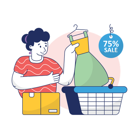 Girl is adding items in her Shopping Cart  Illustration