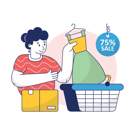 Girl Is Adding Items In Her Shopping Cart Illustration