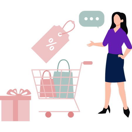 Girl is adding shopping items in trolley  Illustration