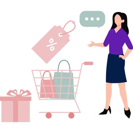 Girl is adding shopping items in trolley  Illustration