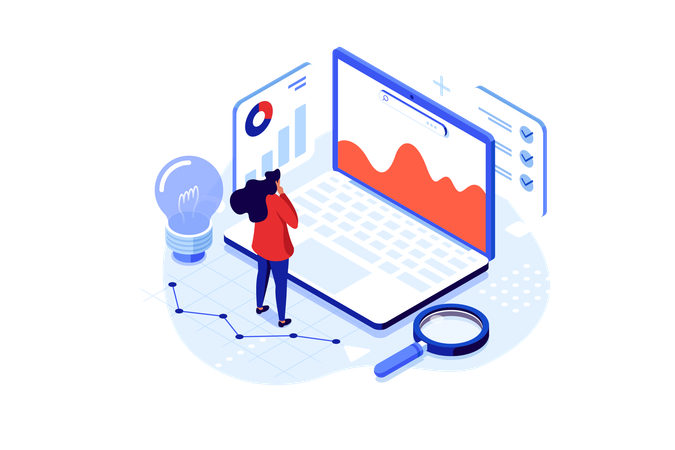 Girl is analyzing business progress graph  Illustration