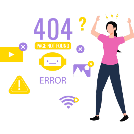 Girl is angry about the website error  Illustration