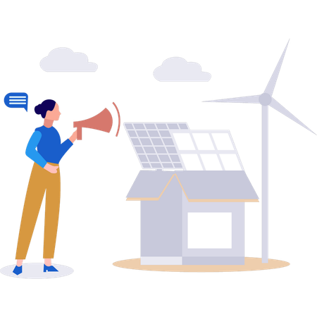 Girl is announcing about solar panel services  Illustration