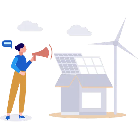 Girl Announcing About Solar Panel Services Illustration