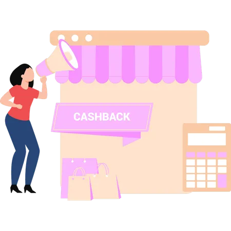 Girl Announcing Cashback Through Megaphone Illustration