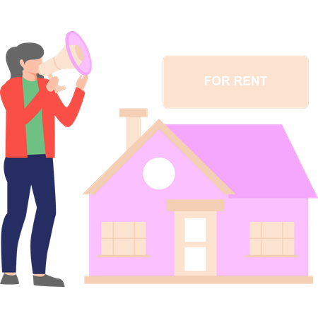 Girl is announcing house for rent  Illustration