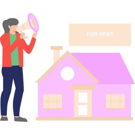 The Girl Is Announcing House For Rent Illustration
