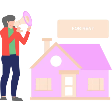 Girl is announcing house for rent  Illustration