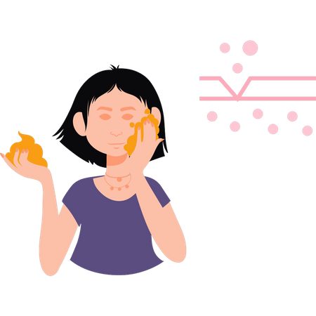 Girl is applying cream on her face  Illustration