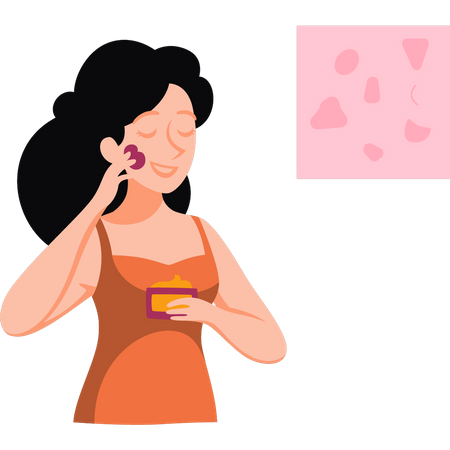 Girl is applying cream on her face  Illustration