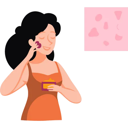 Girl is applying cream on her face  Illustration