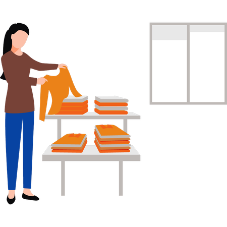 Girl is arranging clothes in rack  Illustration