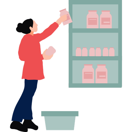 Girl is arranging items in rack  Illustration