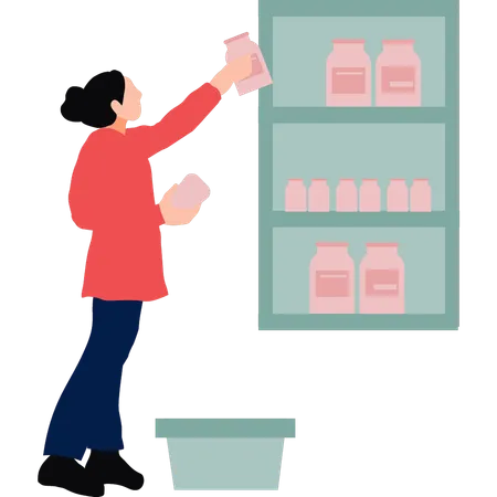 Girl is arranging items in rack  Illustration