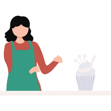 A Girl Is Baking A Muffin Illustration