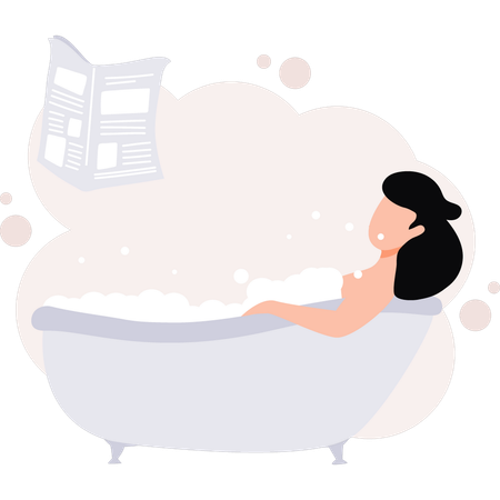 Girl is bathing in the bathtub  Illustration