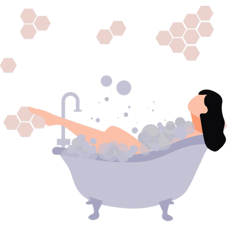Girl is bathing in the bathtub  Illustration