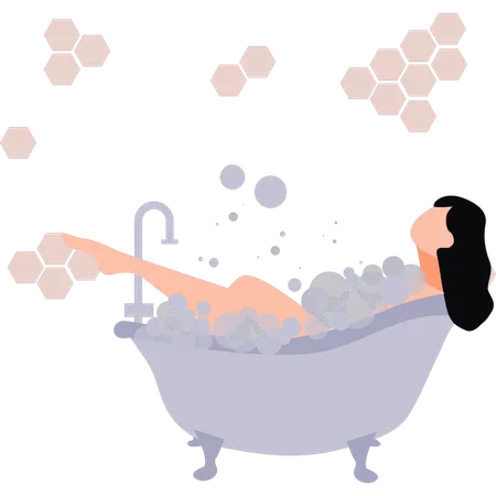 The Girl Is Bathing In The Bathtub Illustration