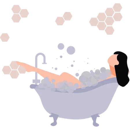 Girl is bathing in the bathtub  Illustration