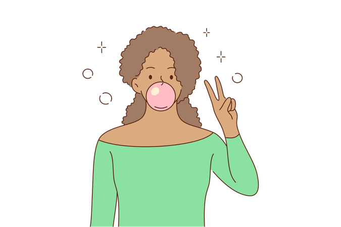 Girl is blowing chewing gum  Illustration