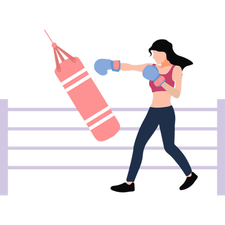 Girl is boxing with a punching bag  Illustration