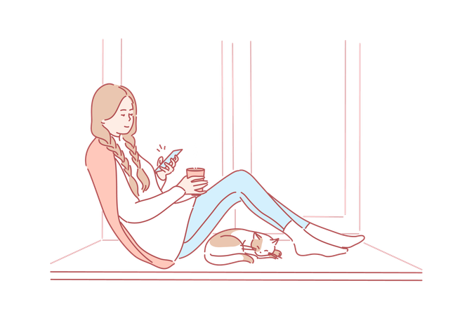 Girl is busy chatting on phone  Illustration