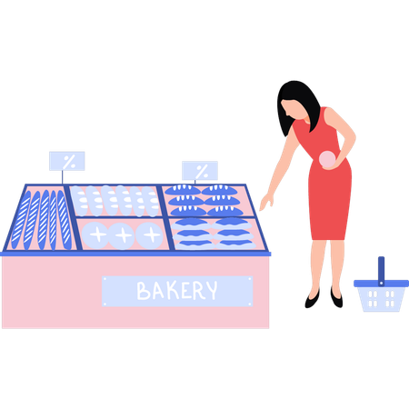 Girl is buying bakery products  Illustration
