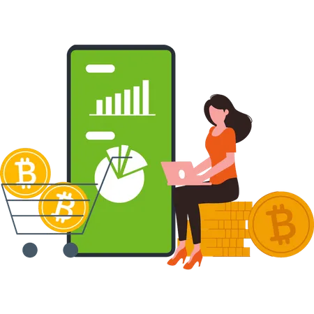 Girl is buying bitcoins  Illustration