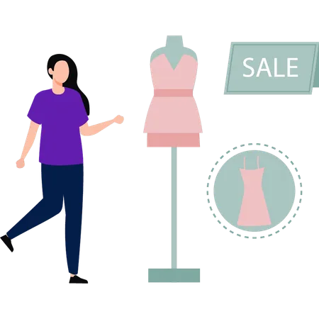 Girl Is Buying Clothes In Sale Illustration