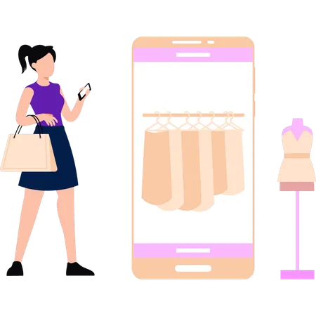 Girl Is Buying Clothes Online Illustration