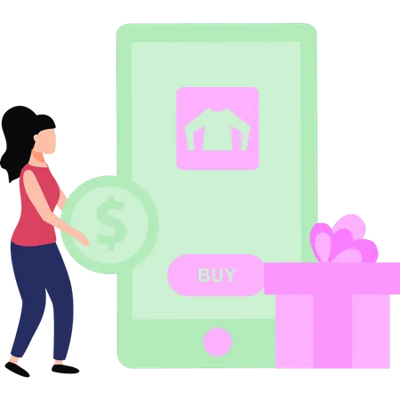 Girl is buying clothes online  Illustration