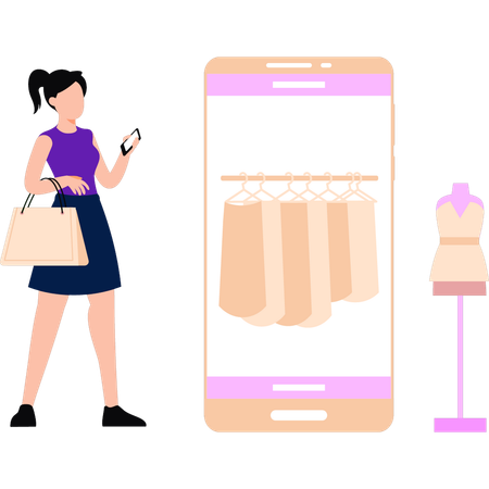 Girl is buying clothes online  Illustration