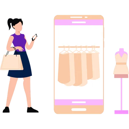 Girl is buying clothes online  Illustration