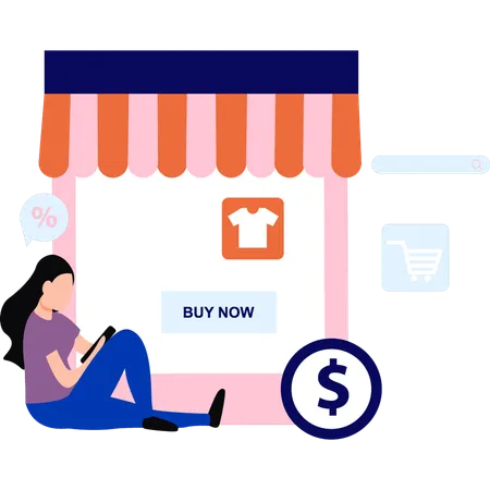 Girl is buying clothes online  Illustration