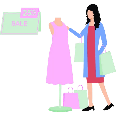 A Girl Is Buying A Dress At 25 Discount Illustration