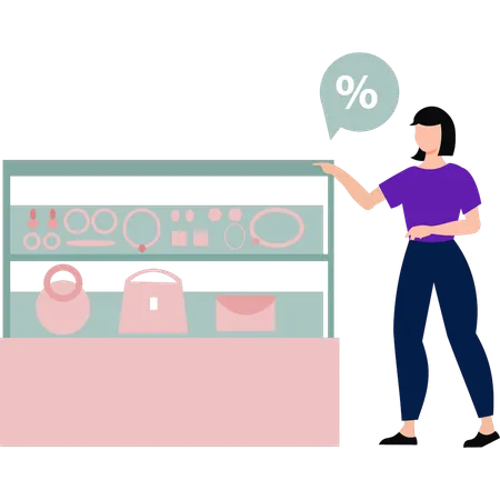 Girl is buying jewellery and other accessories  Illustration