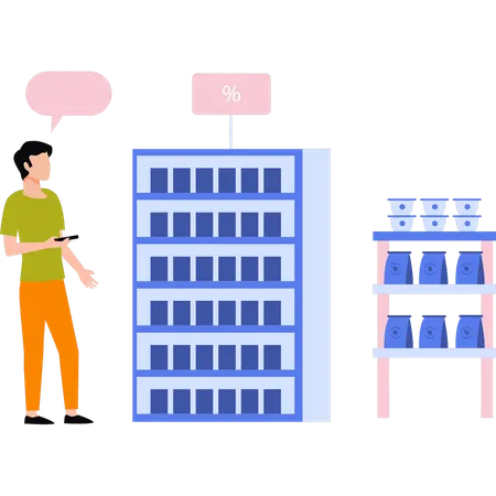 Girl is buying products in supermarket  Illustration