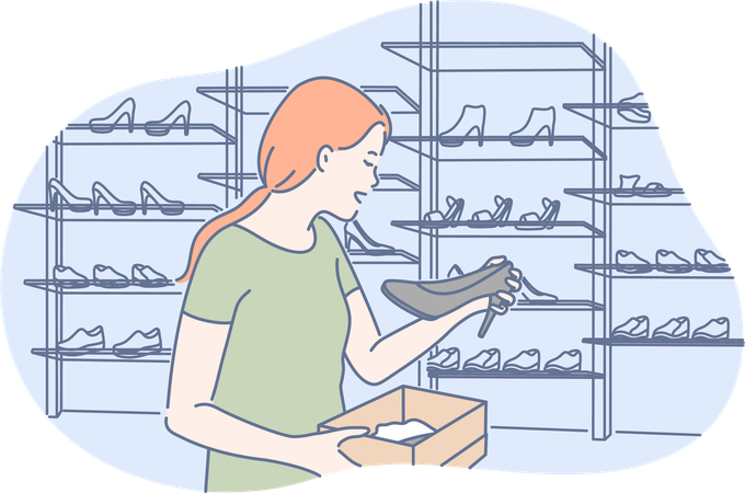 Girl is buying shoes  Illustration