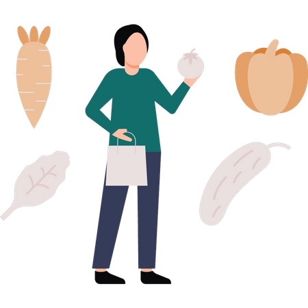 Girl is buying vegetables  イラスト